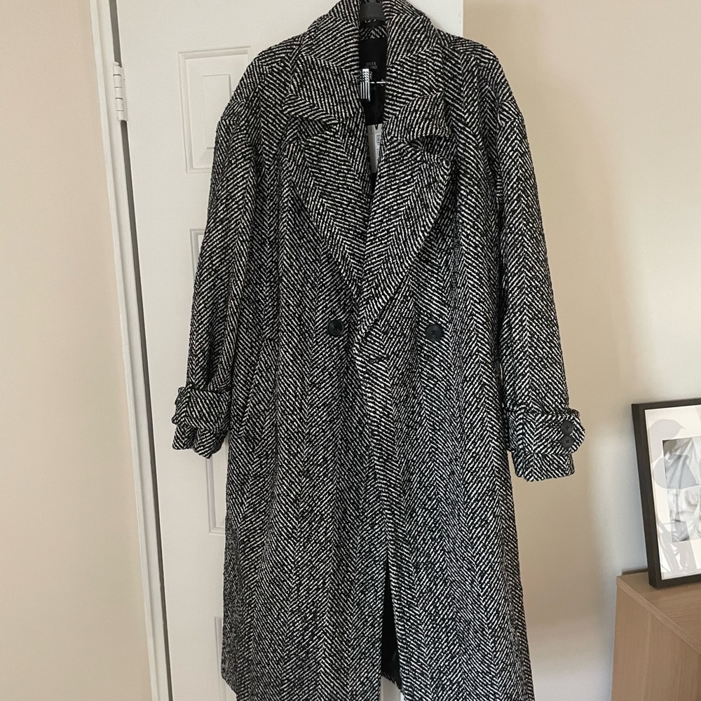 River Island Black Herringbone Coat
